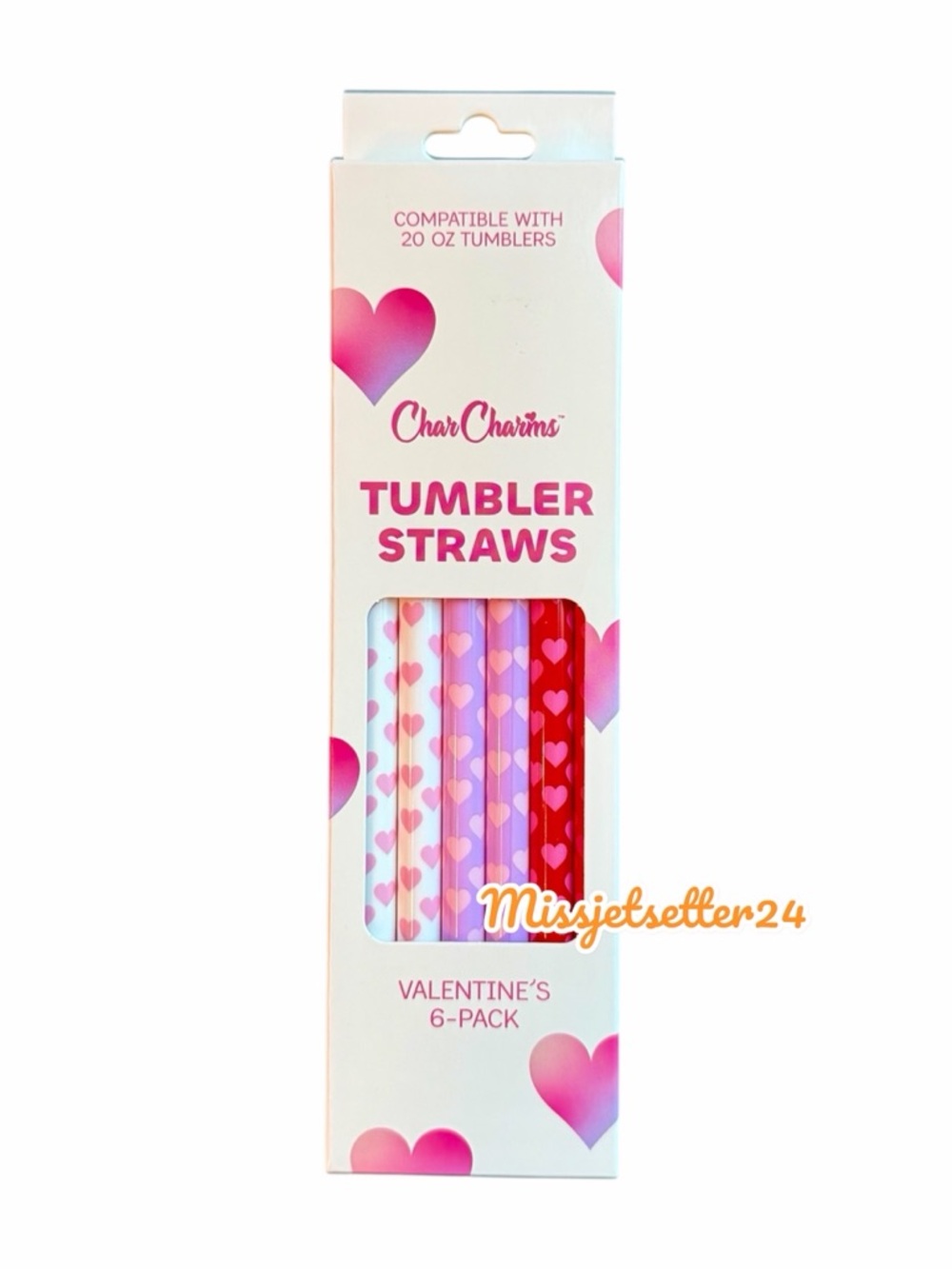 CharCharms NWT 6pk 20oz Valentines Water Bottle Straws